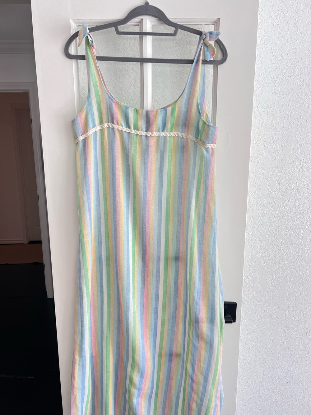 Vintage Pastel Stripe Tie-Shoulder Summer Dress/Nightgown